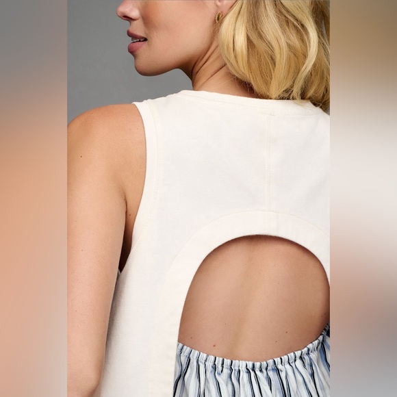 NWT By Anthropologie Open-Back Twofer Tank, Ivory Combo, Size Medium - Picture 4 of 4